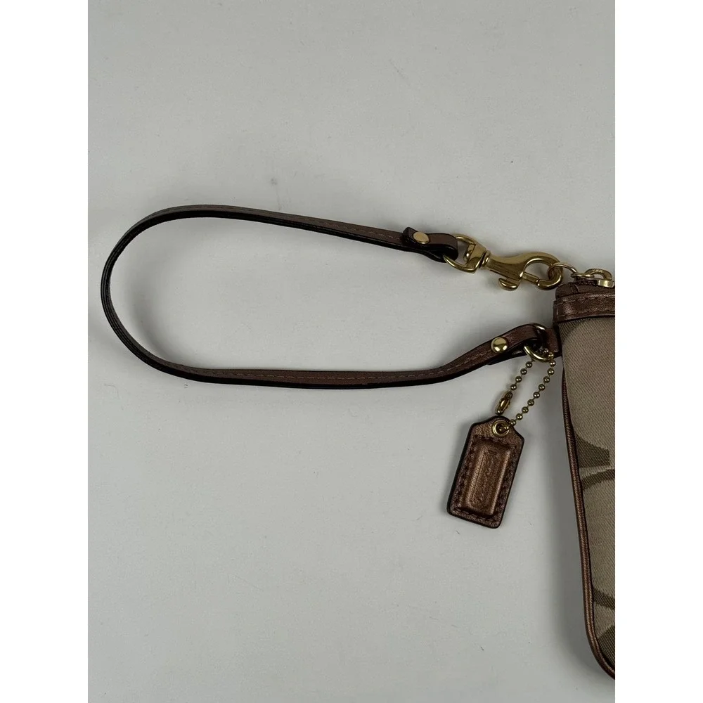 Coach Signature Monogram Wristlet Bag Flower Applique Khaki Tan Large‎ Y2K